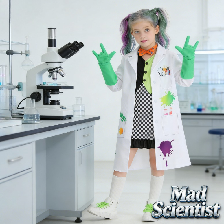 Kids Mad Scientist Costume Gir - Party Games Lab 评论和价格